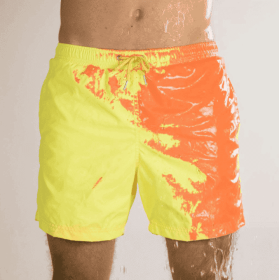 Magical Change Color Beach Shorts Summer Men Swimming Trunks Swimwear Swimsuit Quick Dry bathing shorts Beach Pant (Option: Yellow-3XL)