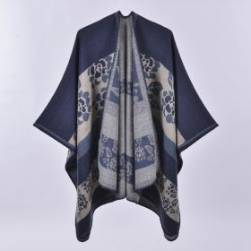 Autumn And Winter Scarf Versatile Lattice Ladies Travel Shawl (Option: Dark Blue Flowers-130x150CM)