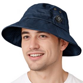 Cotton Bucket Hat For Men Women Adjustable Knob Sun Hat Wide Brim Fishing Hat For Walking Daily Outdoor (Color: Blue)