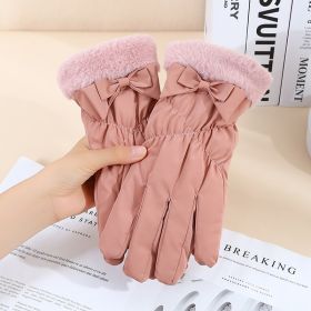 Warm Gloves Winter Women's Touch Screen Fleece-lined Thickened (Option: Fur Bow Pink)