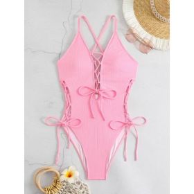 European And American Sexy Backless Siamese Bikini Swimsuit (Option: Pink-S)
