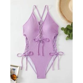 European And American Sexy Backless Siamese Bikini Swimsuit (Option: Purple-S)