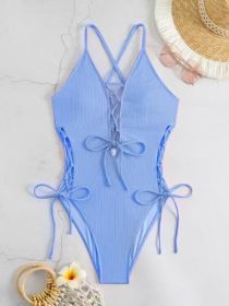 European And American Sexy Backless Siamese Bikini Swimsuit (Option: Azure-S)