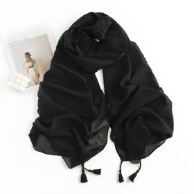 Herringbone Pattern Monochrome Artificial Cashmere Scarf Women's Simple Casual Style Tassel Warm Shawl (Option: FH235323 Wrinkled Black)