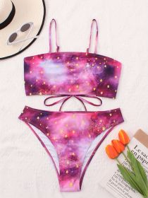 Women's Fashionable Plus-size Bikini Set. Sexy Backless Cross-stitch Star Print Swimsuit. Beach Style. (Option: 4XL-Colour)