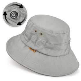 Cotton Bucket Hat For Men Women Adjustable Knob Sun Hat Wide Brim Fishing Hat For Walking Daily Outdoor (Color: Grey)