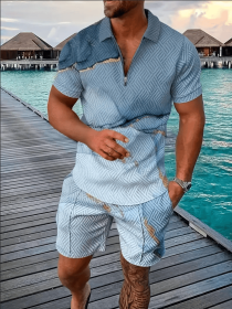 Polo Shirt Sports Short Sleeve Shorts Suit For Men (Option: Mixed blue-S)