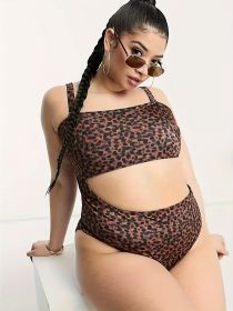 Women's Large-size One-piece Leopard-print Swimsuit With Asymmetrical Design, Beach Style (Option: 3XL-Coffee color)