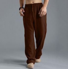 Men's Breathable Linen Loose Casual Sports Pants (Option: Coffee-XL)