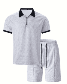 Polo Shirt Sports Short Sleeve Shorts Suit For Men (Option: White-S)