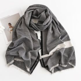 Herringbone Pattern Monochrome Artificial Cashmere Scarf Women's Simple Casual Style Tassel Warm Shawl (Option: FH2352981 Black)