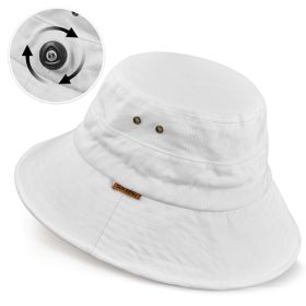 Cotton Bucket Hat For Men Women Adjustable Knob Sun Hat Wide Brim Fishing Hat For Walking Daily Outdoor (Color: White)