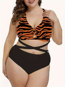 Women's Plus-size Bikini With Crisscross Straps And Zebra Print, Vacation Style. (Option: 3XL-Colour)