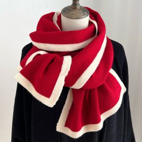 Color Matching Scarf Knitted Wool Scarf (Option: Bright Red-175x 30cm)