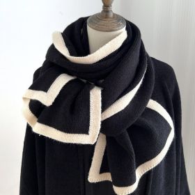 Color Matching Scarf Knitted Wool Scarf (Option: Black-175x 30cm)