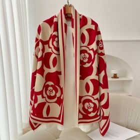 Retro High Sense Artificial Cashmere Scarf (Option: Camellia Redmi-No Specifications)