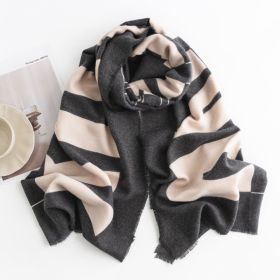 Herringbone Pattern Monochrome Artificial Cashmere Scarf Women's Simple Casual Style Tassel Warm Shawl (Option: FH2352911 Black And Pink)