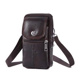 Leather Cell Phone Shoulder Holster,Hip Bum Pack Pouch For Men,Vertical Holster Belt Clip Pouch,Carrying Case With Card Slots Compatible With (Option: Dark Brown)
