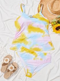 Women's Plus-size Tie-dye Printed Tankini Set, Two-piece Halter Style, Vacation Style (Option: 1XL-Yellow)
