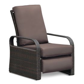 Outdoor Recliner Chair;  Automatic Adjustable Wicker Lounge Recliner Chair with 5.12'' Thicken Cushion (Color: Brown, material: Espresso Wicker)