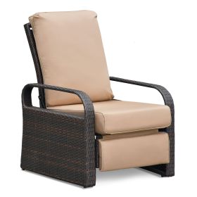 Outdoor Recliner Chair;  Automatic Adjustable Wicker Lounge Recliner Chair with 5.12'' Thicken Cushion (Color: EsKhaki, material: Espresso Wicker)