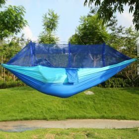 2 Persons Hammock 600LBS Max Load with Mosquito Net Outdoor Hiking Camping Hammock Portable Nylon Swing Hanging Bed (Color: Blue)