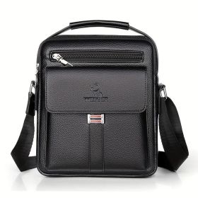 Leather Messenger Crossbody Shoulder Bag For Men Work Business Casual Adjustable Straps With  Metal Zipper (Color: Black)
