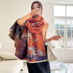 Vintage Plum Scarf Women's Artificial Cashmere Thickened Double-sided Student Shawl (Option: Orange-65x190cm)