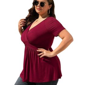 Women's Plus Size T-shirt V-neck Top (Option: Wine red-L)