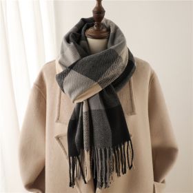 Thick Warm Outer Shawl Tassel South Korea Artificial Cashmere Scarf (Option: WT72 2 Black And Gray-200x66CM With Tassels)