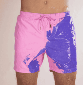 Magical Change Color Beach Shorts Summer Men Swimming Trunks Swimwear Swimsuit Quick Dry bathing shorts Beach Pant (Option: Pink-3XL)