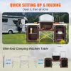 Camping Kitchen Table, Folding Outdoor Cooking Table with Storage Carrying Bag, Aluminum Cook Station 3 Cupboard & Detachable Windscreen