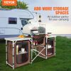 Camping Kitchen Table, Folding Outdoor Cooking Table with Storage Carrying Bag, Aluminum Cook Station 3 Cupboard & Detachable Windscreen