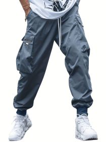 Multi-pocket Cargo Pants Men's Casual Hip-Hop Drawstring Trousers Outdoor Streetwear Sports Pant (Option: Navy Blue-M)