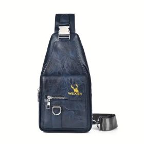 Premium PU Leather Vintage-Style Chest Bag - Spacious Multi-Compartment Crossbody Bag With Waterproof Design, Large Capacity, And Stylish Casual Look (Color: Blue)