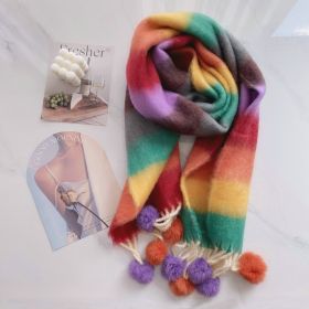 Rainbow Dopamine Mohair Tassel Scarf (Option: 1color-Above 175cm)