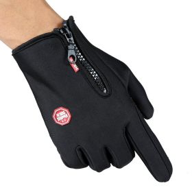 Full Finger Touch Screen Zipper Ski Gloves (Option: Black-M)