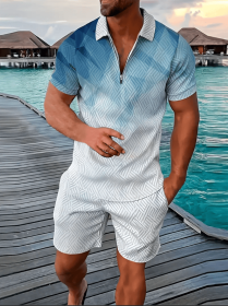Polo Shirt Sports Short Sleeve Shorts Suit For Men (Option: Blue and white-S)