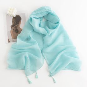 Herringbone Pattern Monochrome Artificial Cashmere Scarf Women's Simple Casual Style Tassel Warm Shawl (Option: FH235323 Wrinkle Light Blue)