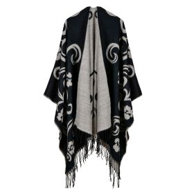 Autumn And Winter Scarf Versatile Lattice Ladies Travel Shawl (Option: Tai Chi Floral Black-130x150CM)