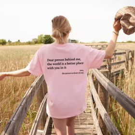 New Fashion Womens Letter T-Shirt Round Neck Short Sleeve Slogan Tee Top (Option: Pink-S)