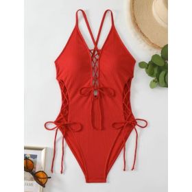 European And American Sexy Backless Siamese Bikini Swimsuit (Option: Red-L)
