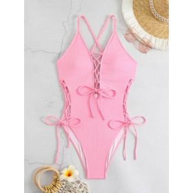 European And American Sexy Backless Siamese Bikini Swimsuit (Option: Pink-XXXL)