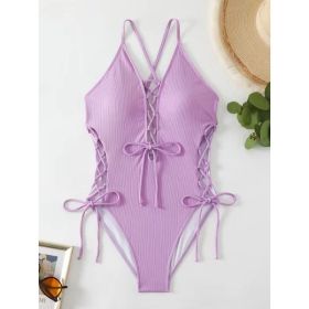 European And American Sexy Backless Siamese Bikini Swimsuit (Option: Purple-XL)