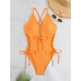 European And American Sexy Backless Siamese Bikini Swimsuit (Option: Orange-XL)