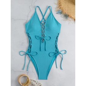 European And American Sexy Backless Siamese Bikini Swimsuit (Option: Blue-XL)
