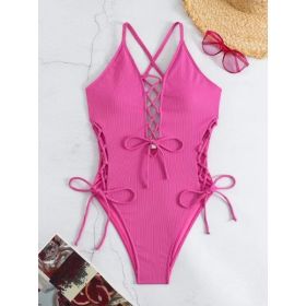 European And American Sexy Backless Siamese Bikini Swimsuit (Option: Rose Pink-XXXL)