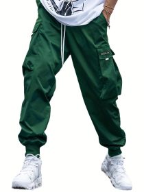 Multi-pocket Cargo Pants Men's Casual Hip-Hop Drawstring Trousers Outdoor Streetwear Sports Pant (Option: Dark Green-L)