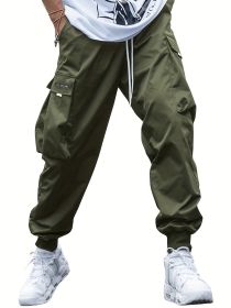 Multi-pocket Cargo Pants Men's Casual Hip-Hop Drawstring Trousers Outdoor Streetwear Sports Pant (Option: Army Green-L)