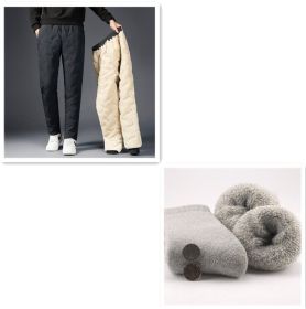 Men's Padded Cotton Trousers With Cashmere (Option: Grey straight cylinder set-XL)